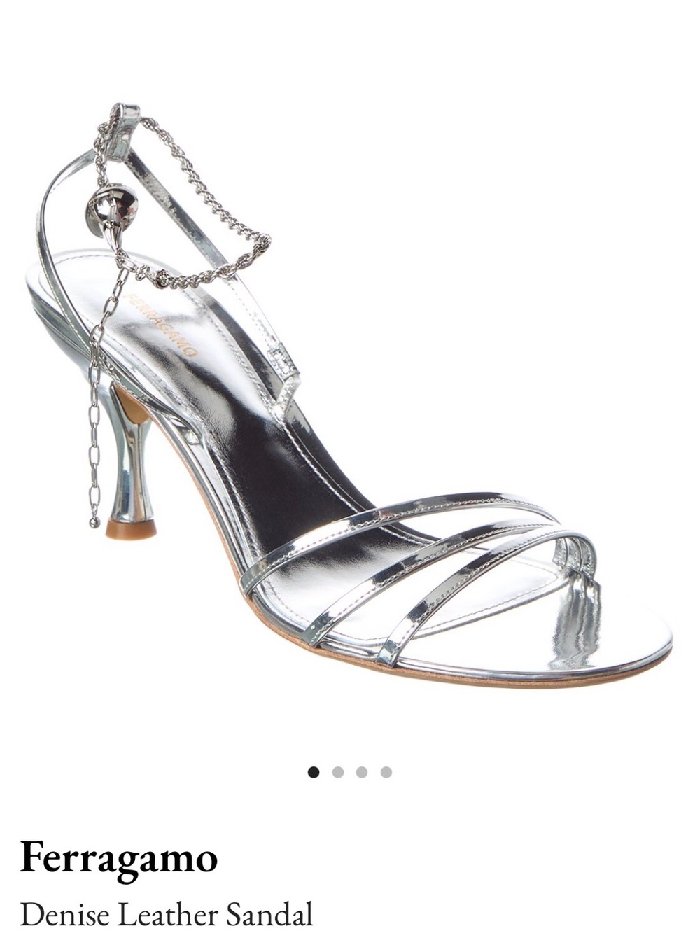 Salvatore Ferragamo Silver Metallic Chain-Strap Heeled Sandal